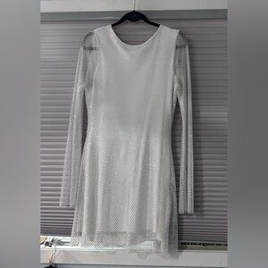XL- Anna White Rhinestone Mesh Mini Dress